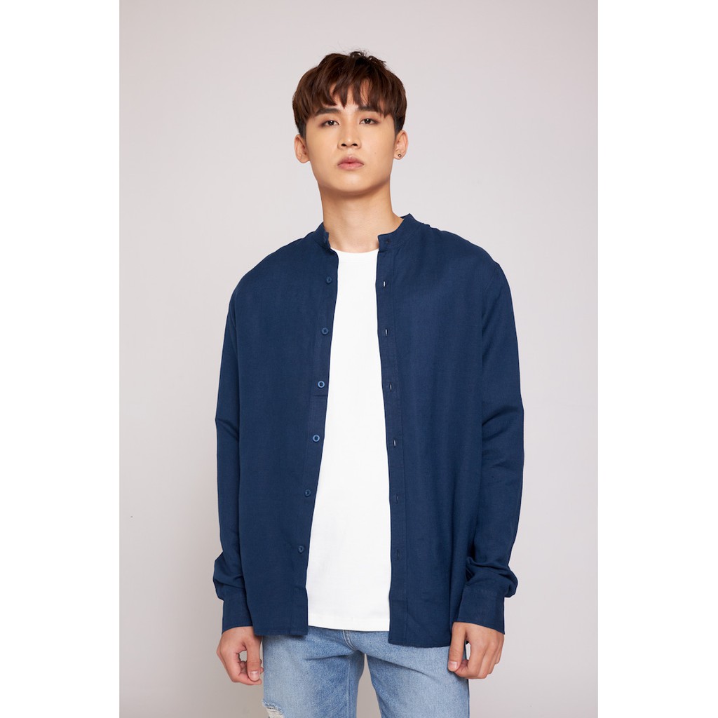 Áo Sơ Mi Nam BOO Tay Dài Chất Đũi Trơn Màu Không Nhăn Cổ Tàu