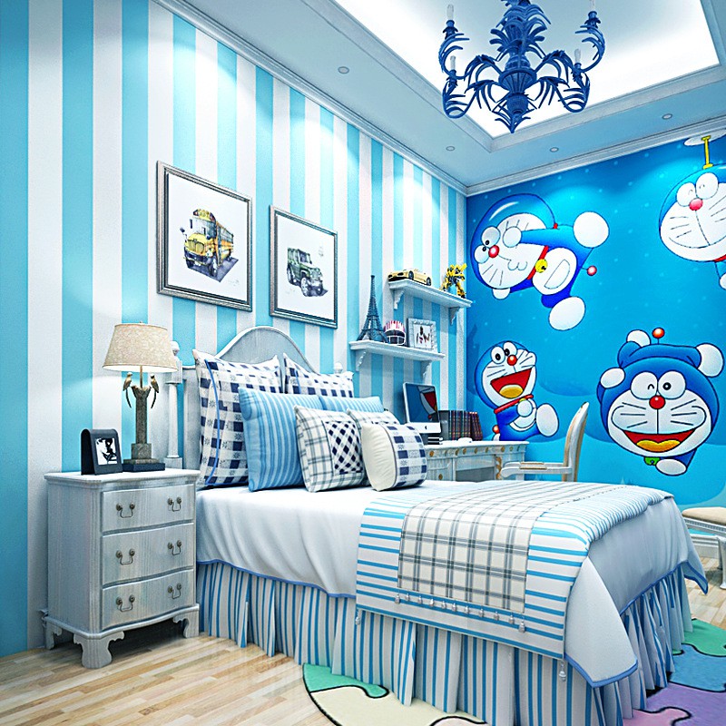 Giấy Dán Tường Không Dệt Họa Tiết Mèo Máy Doraemon Trang Trí Phòng Ngủ Cho Bé