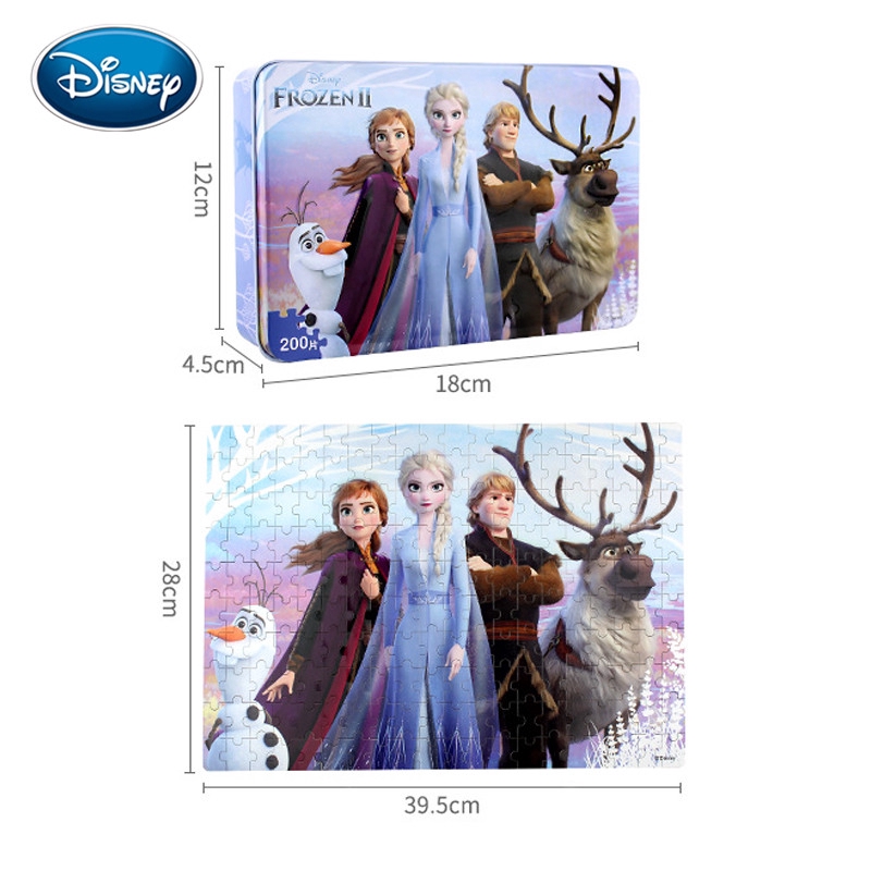 Đồ chơi xếp hình 200 miếng hình hoạt hình Frozen 2 có hộp bằng sắt