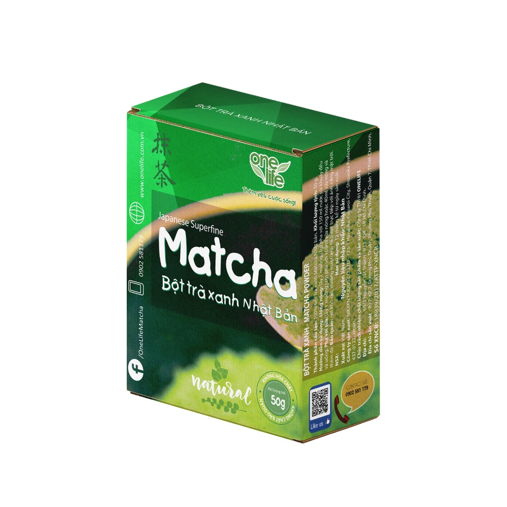 Hộp 50gr Bột Matcha Trà Xanh Nhật Bản ONELIFE 100% nguyên chất, hòa tan uống liền, giảm cân, không đường