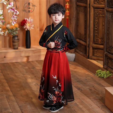 chân váy dàichân váy tennis✇☽Nàng tiên hoa sen Trang phục trẻ em ban đầu của Hanfu Trung Quốc phong cách cậu bé