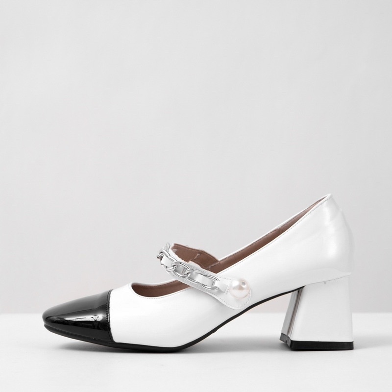 [JOIEHOME] Giày maryjane trắng mũi đen chất da bóng mềm