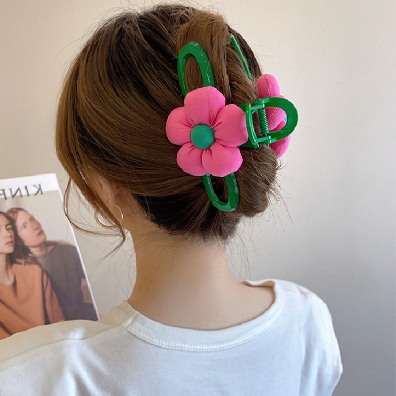 Kẹp Tóc Nhựa Hình Cá Mập Xanh Lá / Đỏ Hoa Hồng Lớn Thời Trang Xuân Hè Hàn Quốc Cho Nữ