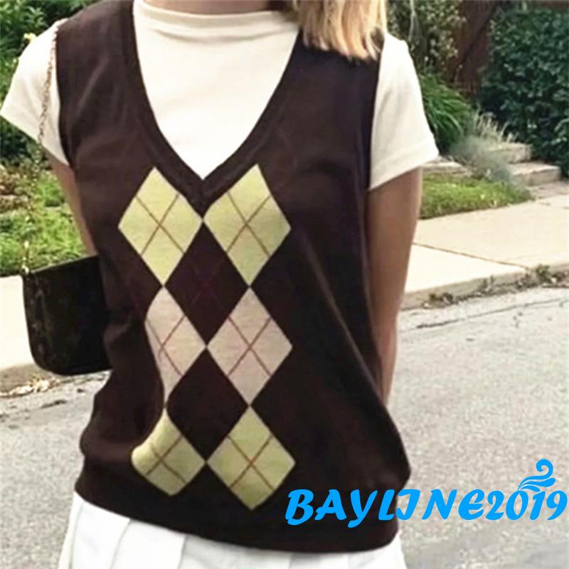 Áo len không tay in hình viên kim cương thời trang cho nữ