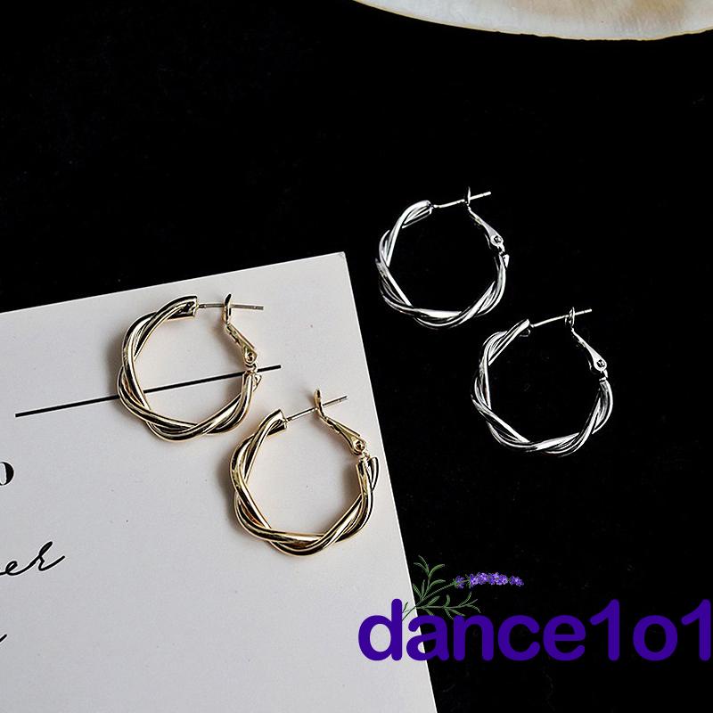 Bông tai màu trơn dạng xoắn hình tròn tinh tế cho nữ