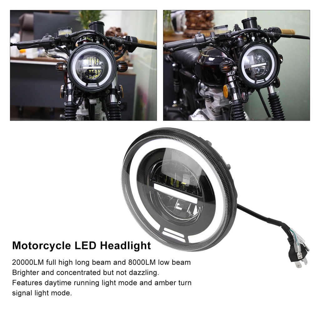 Có thể bán buôn Đèn pha 7in dành cho xe máy LED Angel Eye Tròn IP67 Chống thấm nước 12‑80V Ánh sáng vàng đỏ Phổ quát Vermont055 Hàng giao ngay