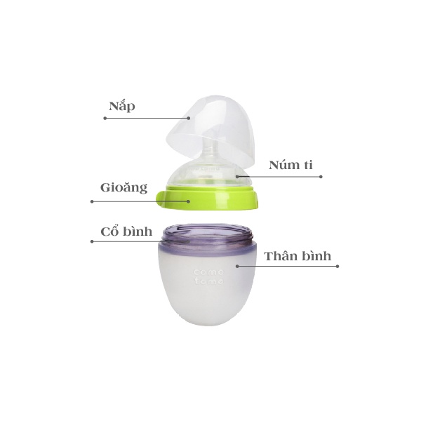 Bình Sữa Comotomo 150ml/250ml  Núm Silicon Siêu Mềm - TẶNG KÈM TAY CẦM