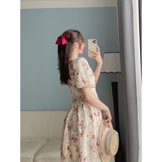 Váy hoa 2 lớp dập ly ngực