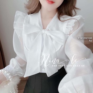 Áo sơ mi cổ thắt nơ tay dài hàng qc! 170k