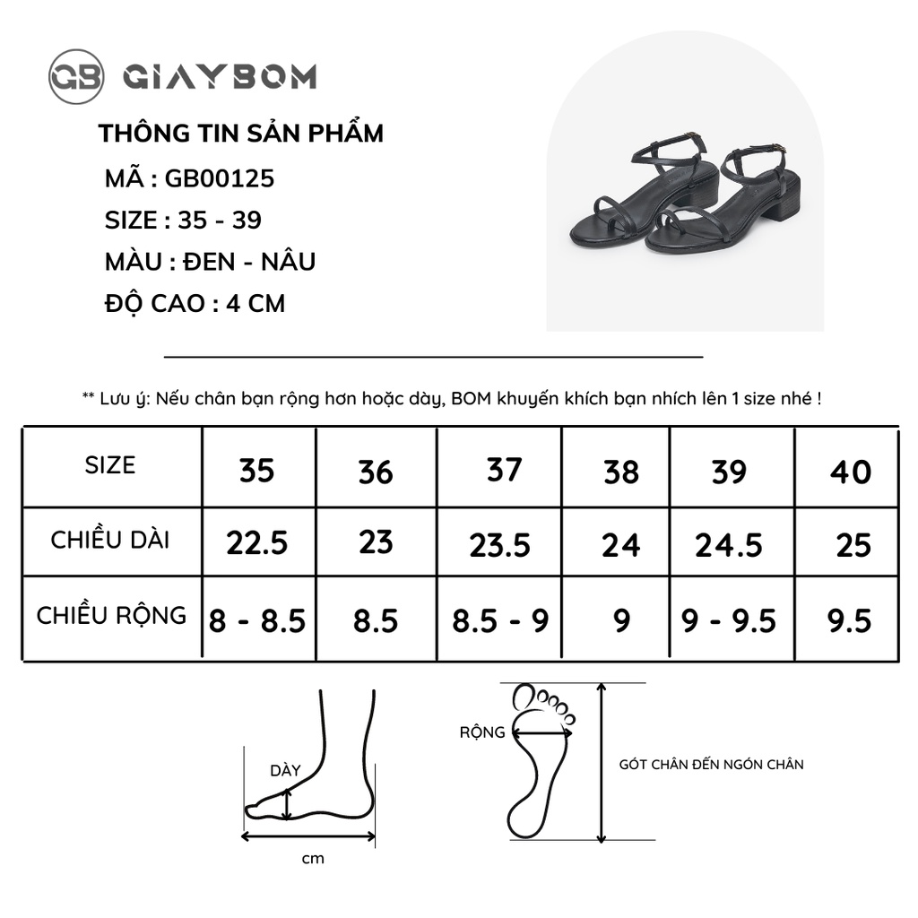 Giày cao gót giayBOM quai dây khóa cổ chân gót cao 4 cm GB00125