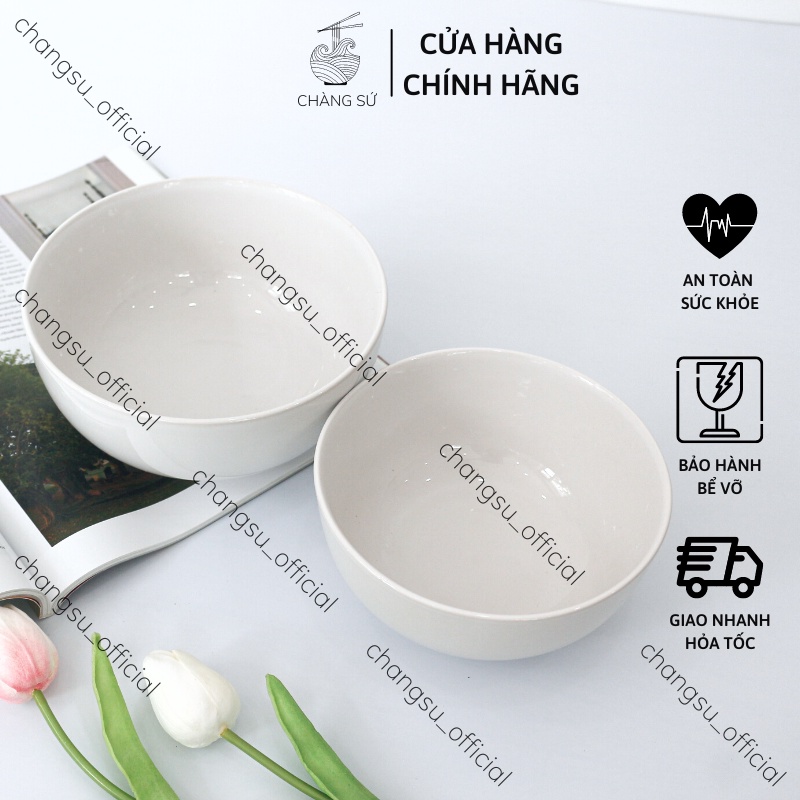 Bát ô tô sứ đựng canh kiểu Hàn - Tô sứ đẹp ăn mì phở dáng khum bầu dày dặn - Vỡ 1 đổi 1 - HC TH