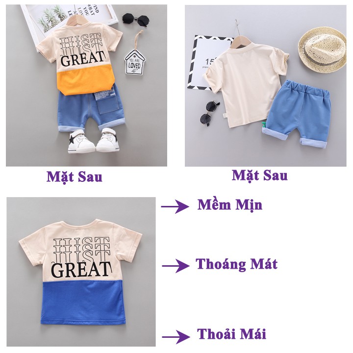 Bộ quần áo bé trai HUQIQI cho bé từ 1 đến 8 tuổi chất cotton mềm mịn thời trang trẻ em hàn quốc hàng xuất khẩu âu mỹ