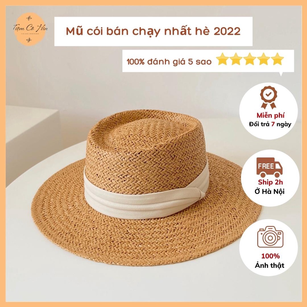 Mũ cói rộng vành đi biển cho nữ Tiệm Cô Hìn dáng Gaucho cao cấp ship 1h đóng thùng không lo hỏng