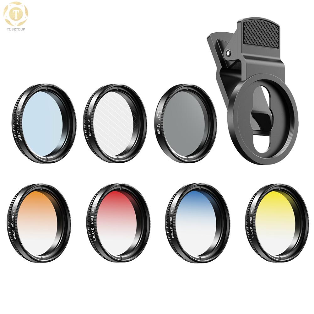 Shipped within 12 hours】 APEXEL APL-37UV-7G Professional 7in1 Phone Graduated Lens Filter Kit 37mm Grad Red Blue Yellow Orange Filters+CPL ND Star Filters Compatible with iPhone Samsung Huawei Most Smartphones and Camera Lenses with 37mm Thread Smar [TO]