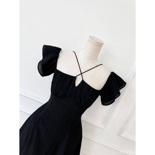 Đầm xoè cổ chéo tay cách điệu siêu xinh ảnh thật lên Manocanh- DN23092