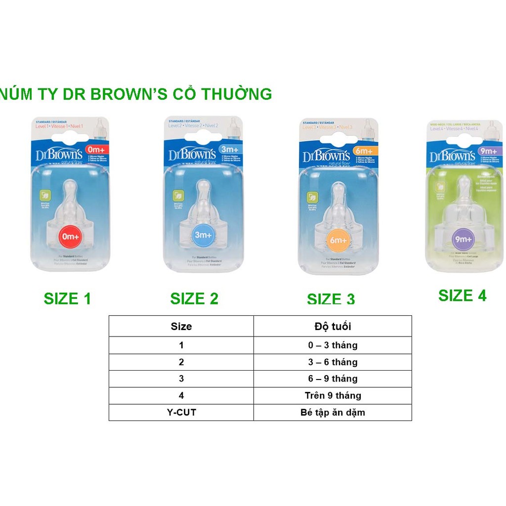 Núm Ty Silicone Dr.Brown's Cổ Thường Size 4 (9 tháng trở lên)