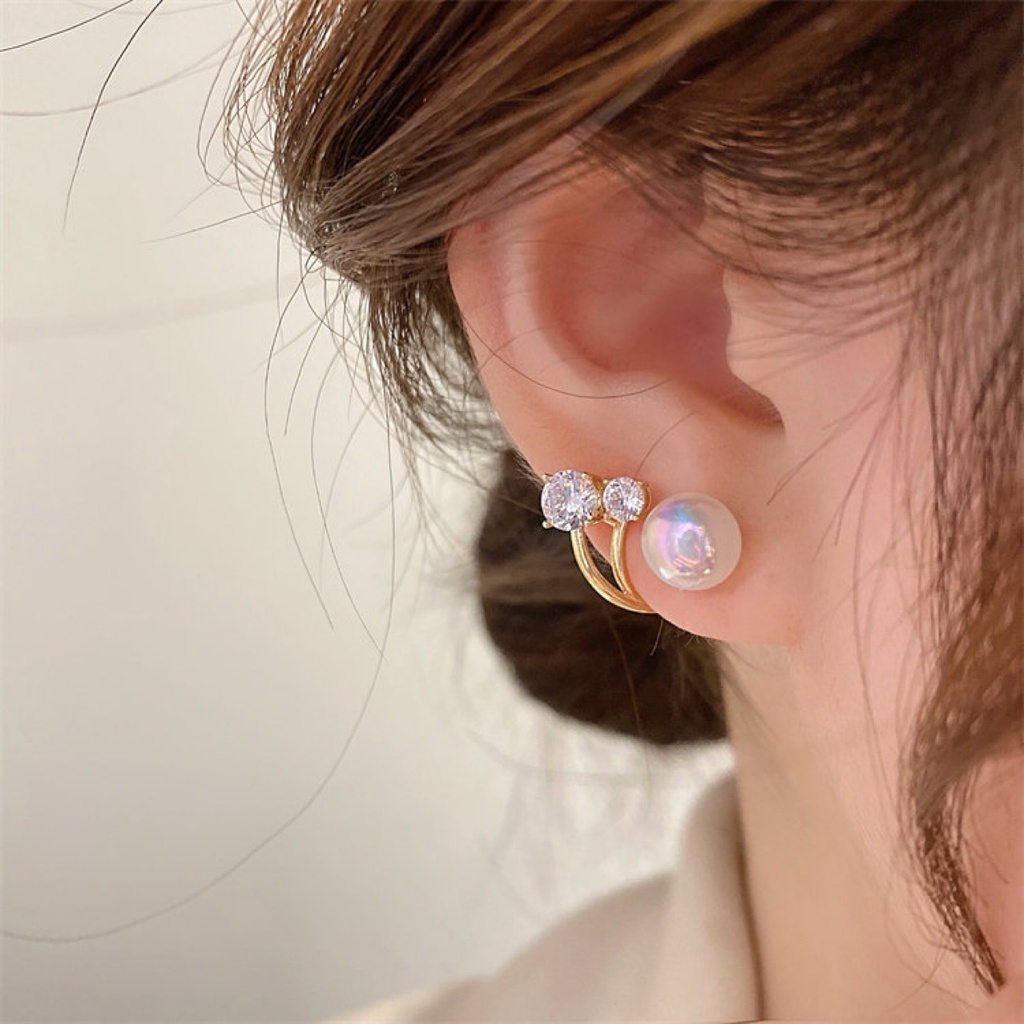 2022 Khuyên Tai Bạc Đính Ngọc Trai Ji Hình Nàng Tiên Cá Hai Cách Mang