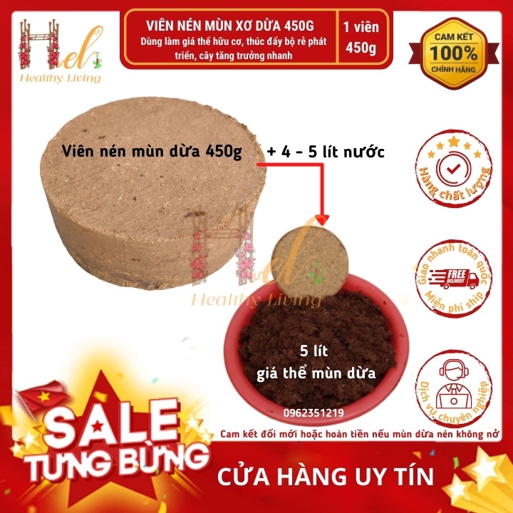 Đất Nén Hữu Cơ Viên Nén Mụn Dừa Bánh Nén Xơ Dừa 450Gr Ươm Hạt Giống Rau Củ Quả, Trồng Rau, Cây Cảnh