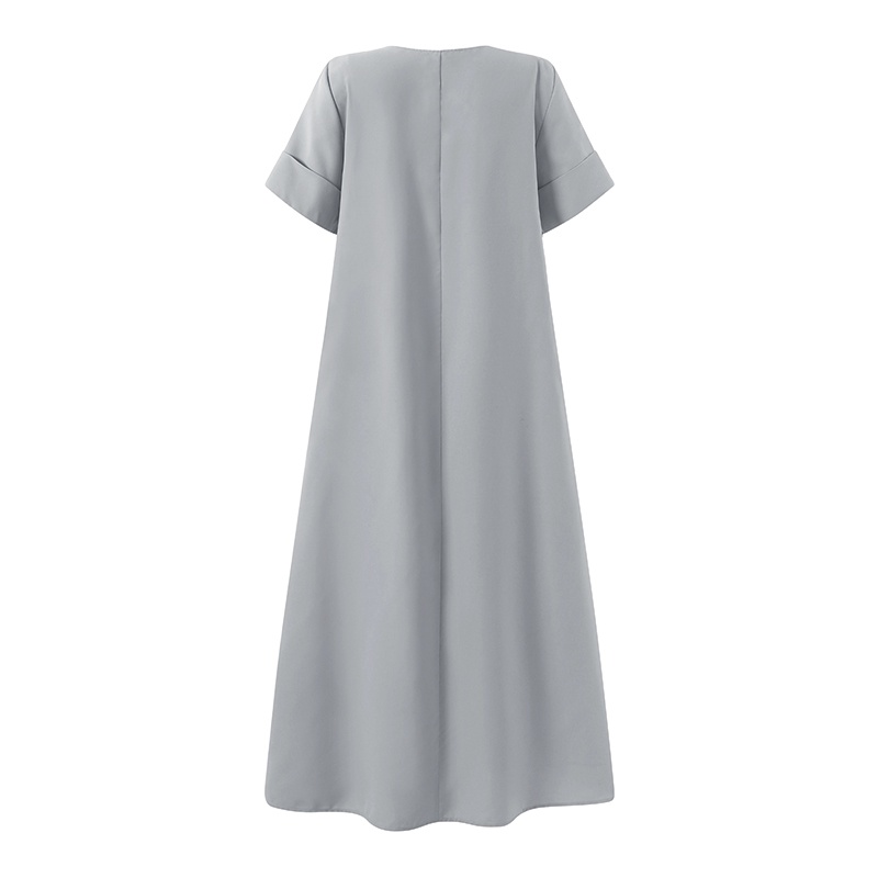 Đầm dài ZANZEA màu trơn cổ tròn xếp ly nhiều màu tùy chọn thời trang cho nữ