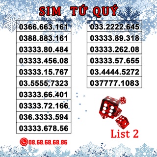 Sim Số Đẹp VIETTEL – Sim Tứ Quý List 2 – Gói V120N – Hàng Chính Hãng – Hỗ Trợ Đăng Ký Chính Chủ