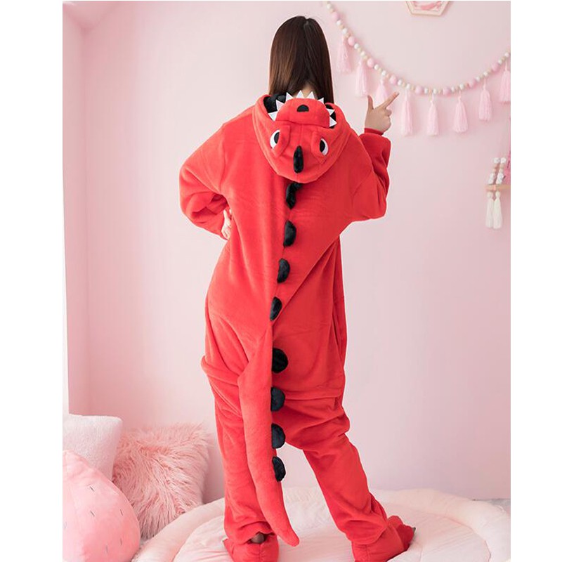 Bộ Đồ Ngủ Liền Cosplay Khủng Long Hoạt Hình Màu Đỏ | BigBuy360 - bigbuy360.vn