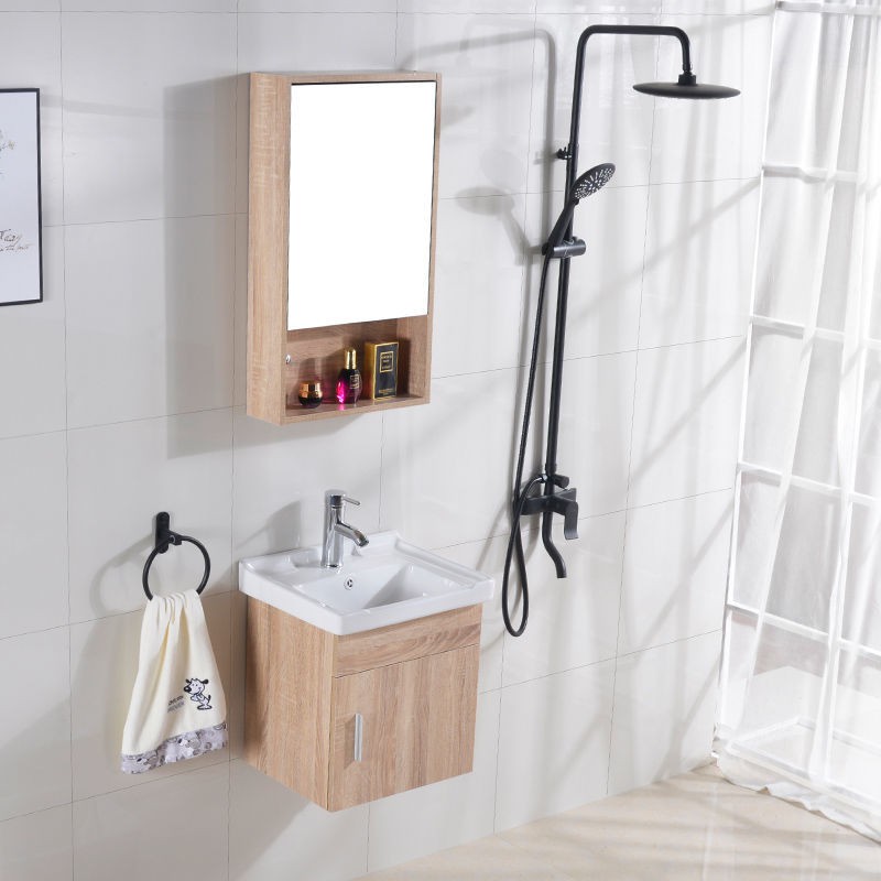 [Tủ phòng tắm bằng gỗ nguyên khối] Tủ chung cư nhỏ đặc kiểu Bắc Âu chậu rửa tay treo tường kết hợp gương trang điểm m