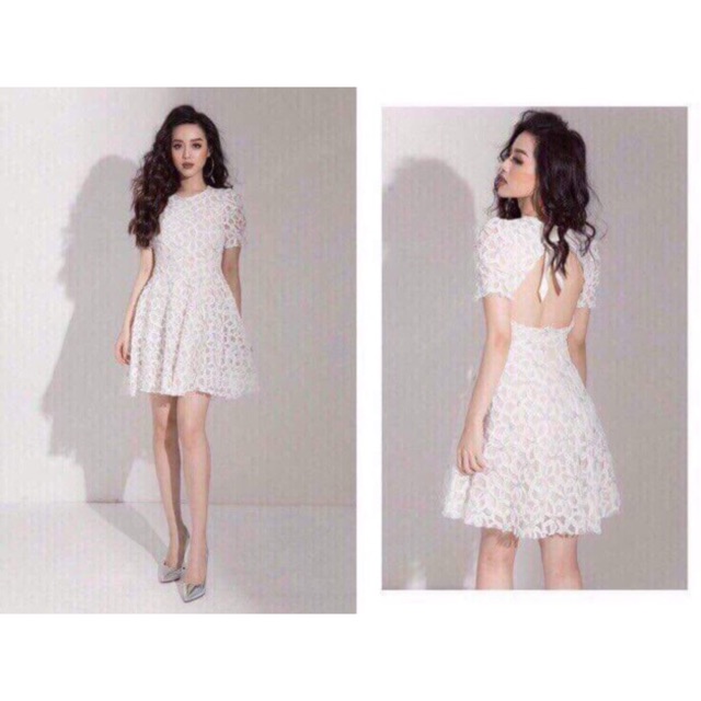 🌟 Đầm trắng ren xòe đính hoa hở lưng (W255) MÃ: DAMTGDINHHOA3011