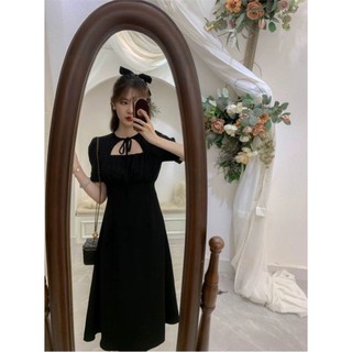 Váy thắt nơ ngực màu đen, kèm ảnh thật