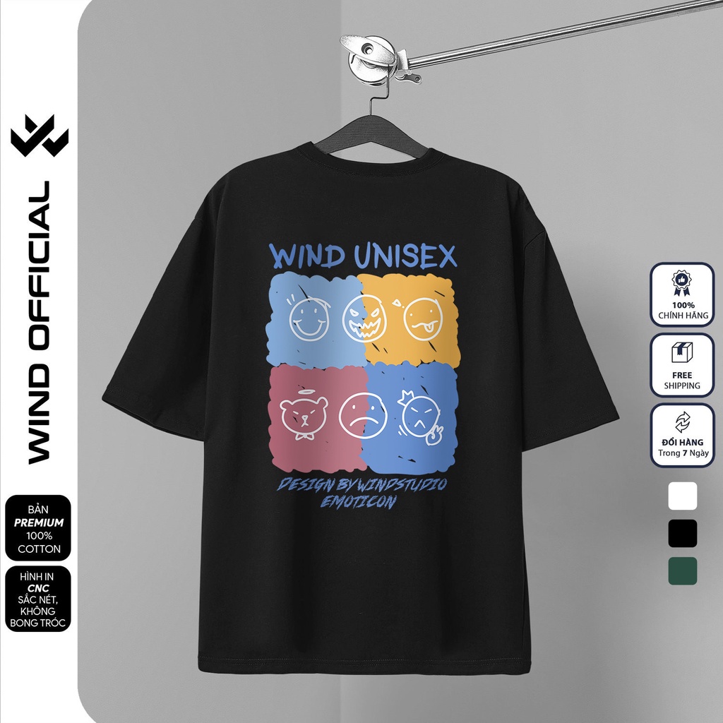 Áo thun tay lỡ unisex WIND EMOIJ 65% Cotton phông form rộng nam nữ oversize