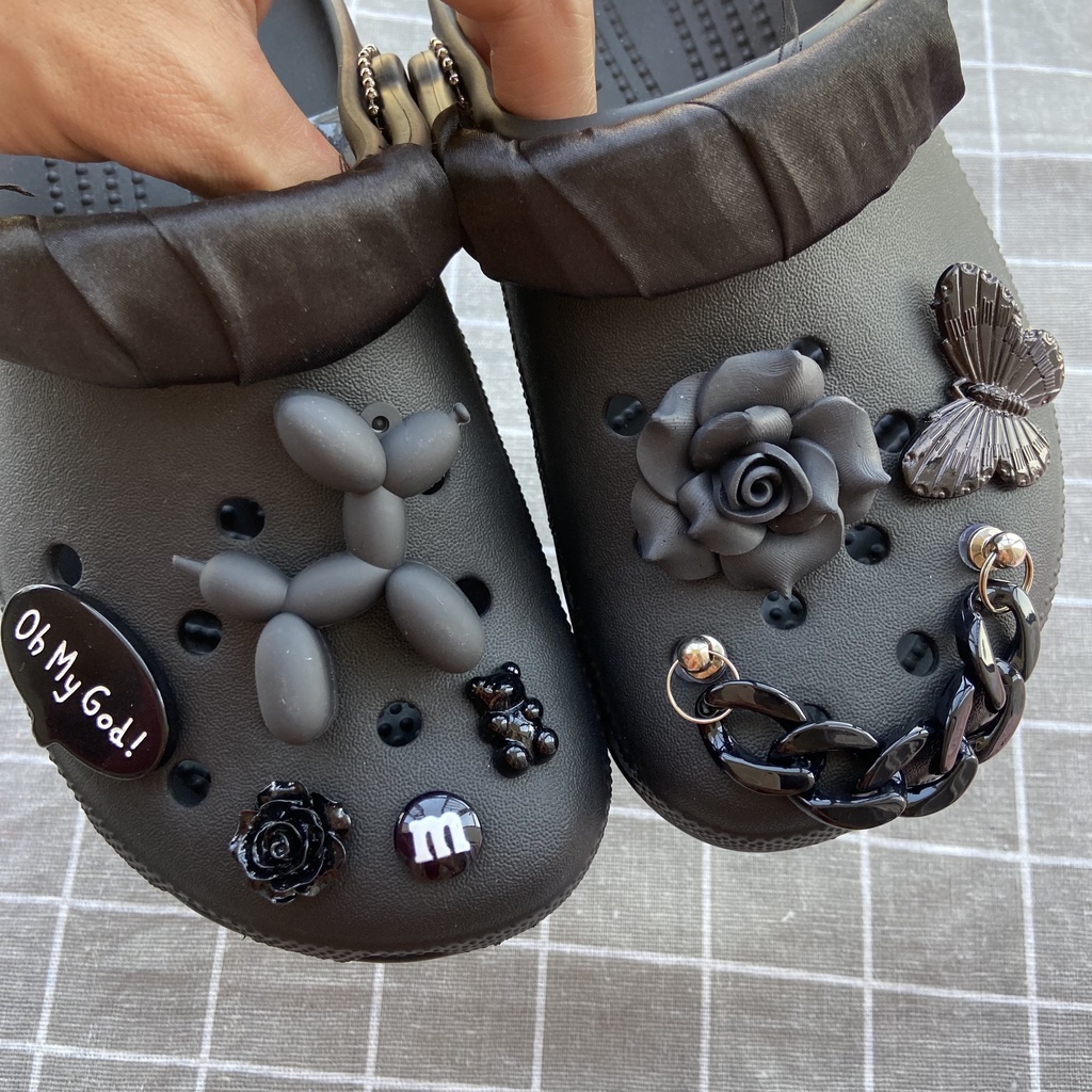 Sticker crocs Shoe Decoration for crocs đế caoSet 8 Nút Cài Trang Trí Giày Màu Đen#Loạt Đen Trắng