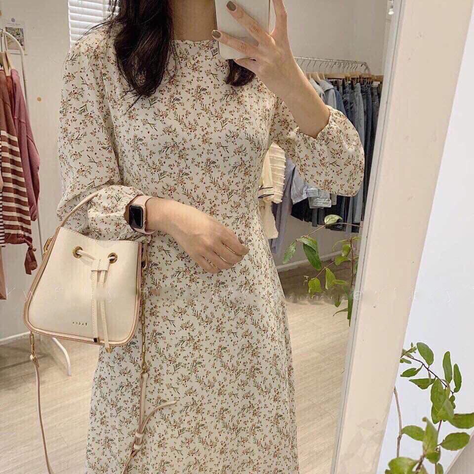 ĐẦM VINTAGE DÀI TAY HOA CỎ CỔ TRÒN,CHÂN VÁY ULZZANG TRẮNG DÁNG NGAN 2 DAY BUỘC EO KIỂU VINTAGE (video ảnh thật) | BigBuy360 - bigbuy360.vn