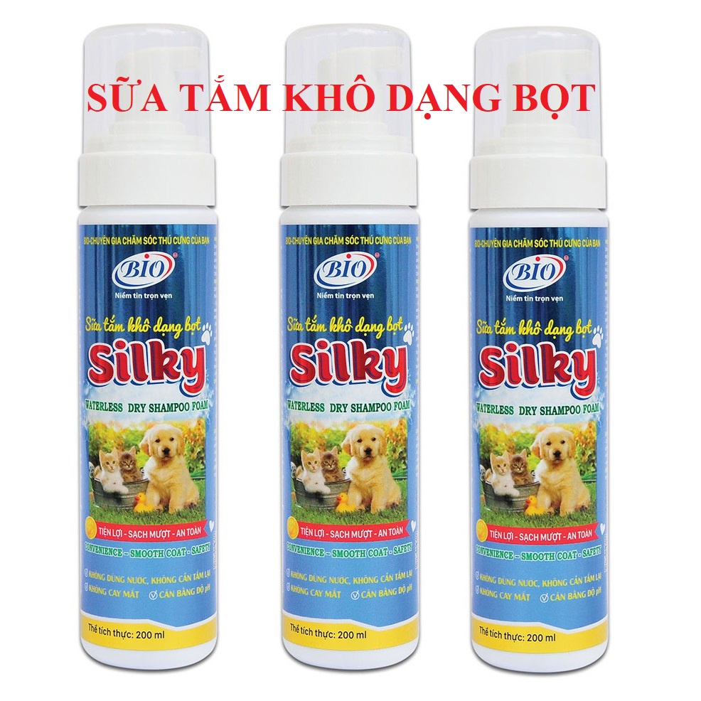 Sữa tắm khô dạng bọt cho chó mèo Bio Silky