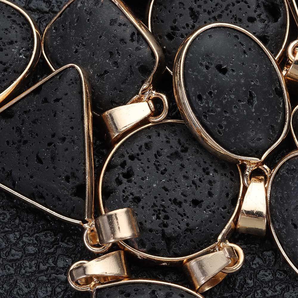NIUYOU Mặt Dây Chuyền Đá Lava Đen Hình Oval