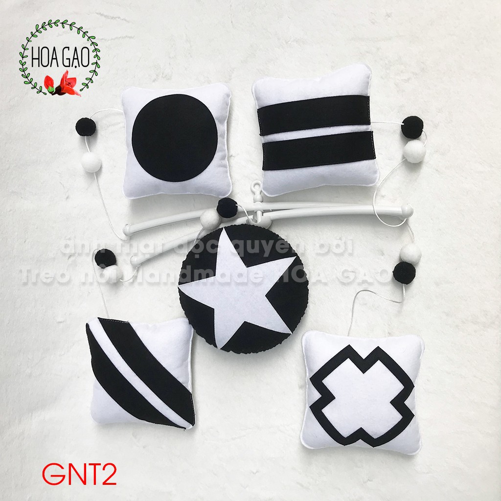 Đồ chơi cho bé, đồ treo nôi em bé HOA GẠO GNT2 đen trắng handmade chất lượng