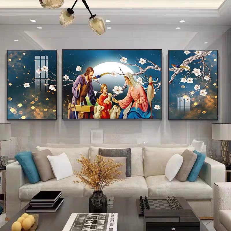 Tranh Công Giáo Tráng Gương Treo Tường Chúa Giêsu và Đức Mẹ/ Gia đình Thánh Gia Bình An Làm Quà Tân Gia