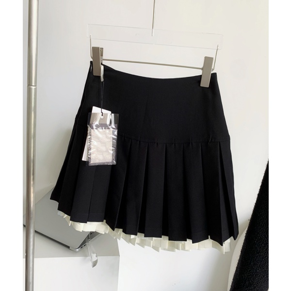 Chân váy xếp ly 2 lớp trắng, đen lưng cao | BigBuy360 - bigbuy360.vn