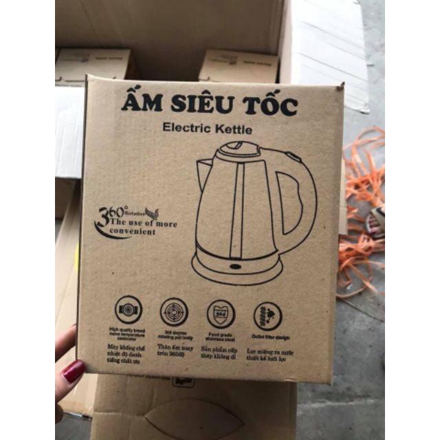 [Bảo hành + Freeship] Ấm điện đum nước siêu tốc inox an toàn