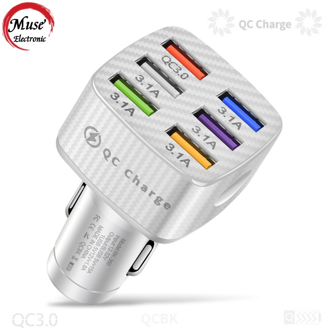 Củ Sạc Điện Thoại Nhanh Qc3.0 75w 15a 6 Cổng Usb Có Đèn Led Hiển Thị Cho Xe Hơi