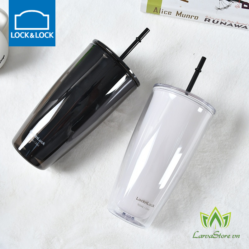 Ly nhựa Lock&Lock 2 lớp kèm ống hút HAP507 750ml