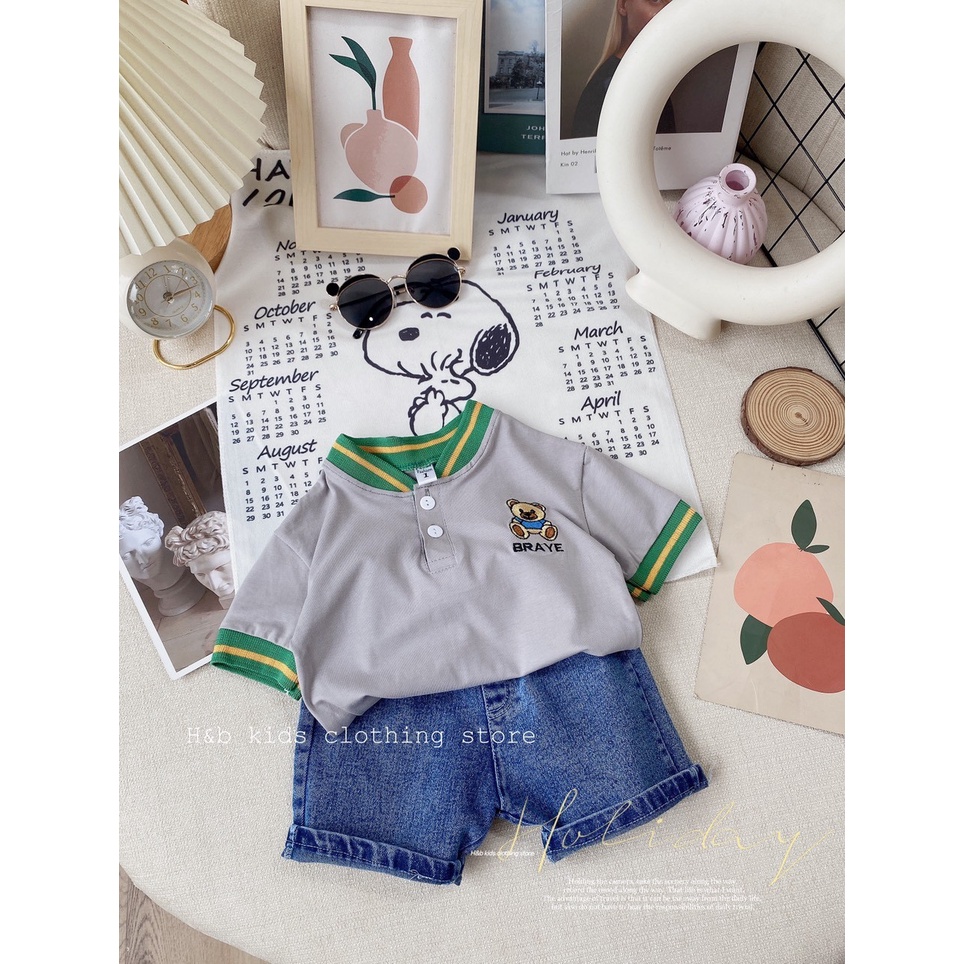 Set áo cổ dệt thêu gấu BRAVE bé trai