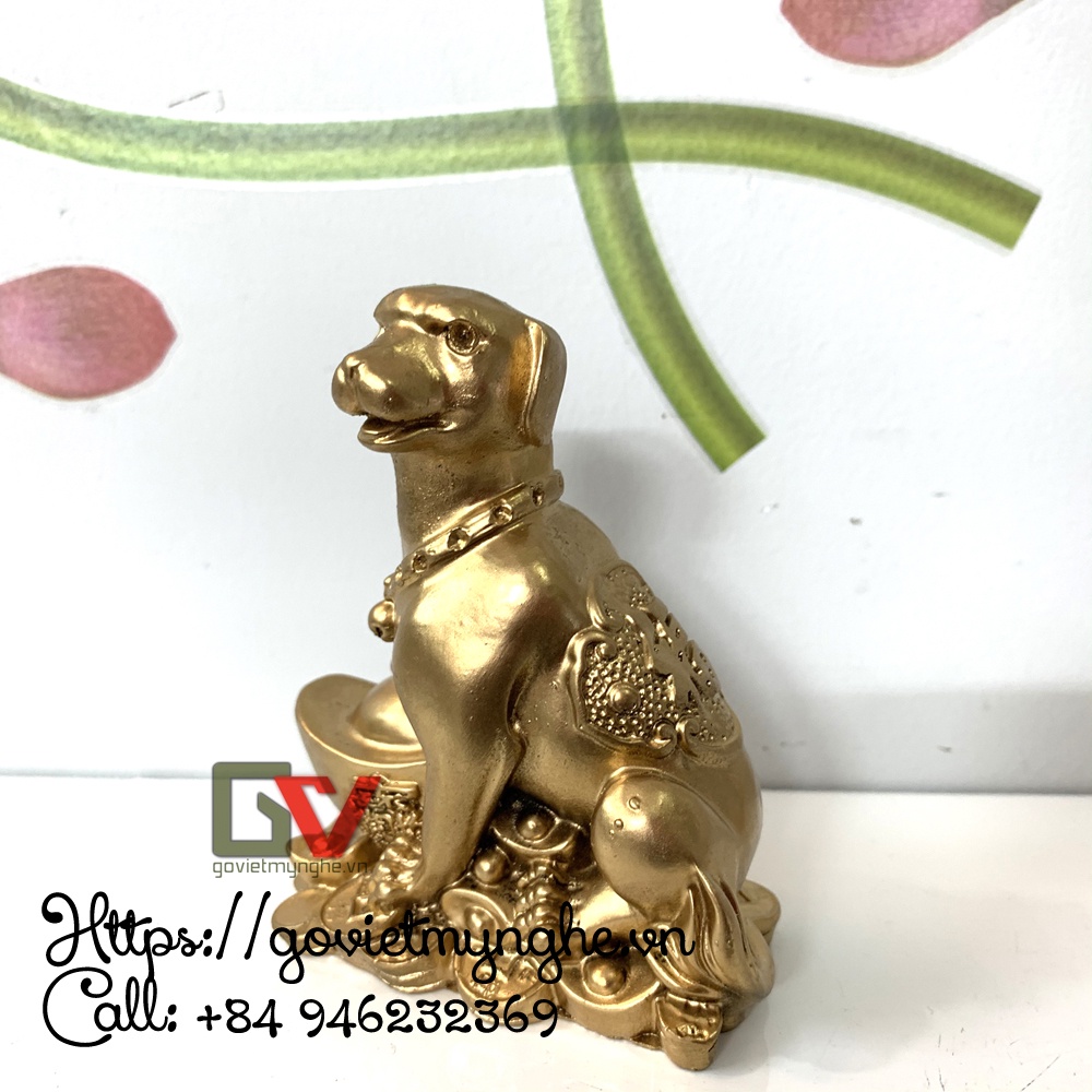 Tượng đá trang trí con chó giữ tài lộc phong thủy - Màu nhũ vàng - Cao 10cm