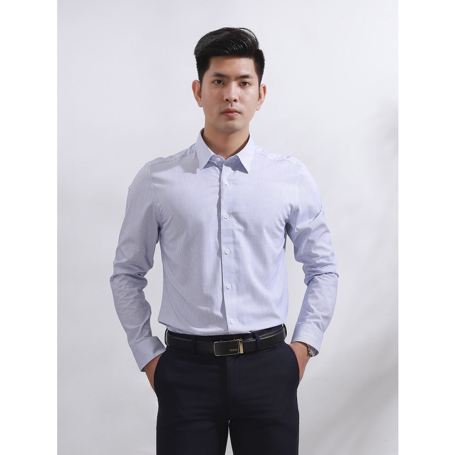 Áo sơ mi nam tay dài Aristino sợi sồi mềm mát kháng khuẩn tà lượn  from rộng ALS15208