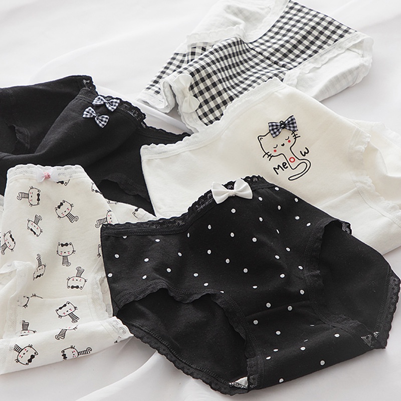 Quần lót nữ hình mèo đáng yêu, Quần lót cotton cạp vừa đáy may kháng khuẩn SAVILL L0133