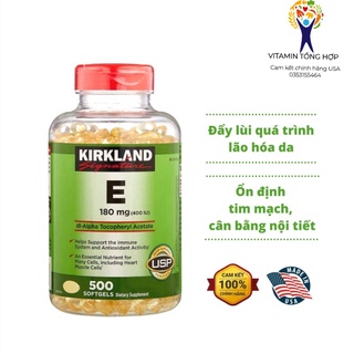 Viên uống vitamin e tổng hợp, vitamin e kirkland signature 180mg 400iu 500 viên mỹ