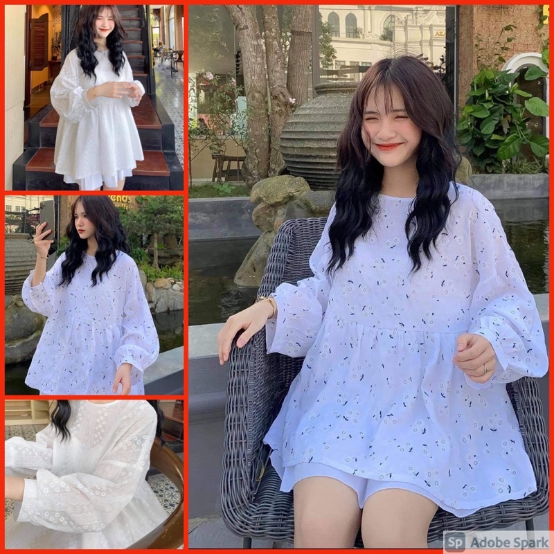 Áo Babydoll Hoa Nhí Nữ [Freeship]🌸Sơ Mi Tay Bồng Hoa Nhí Dáng Rộng Vintage Bánh Bèo Hottrend🌸