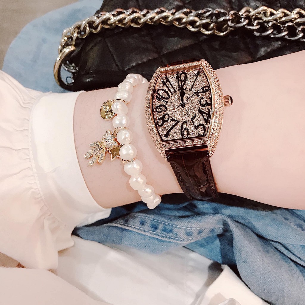 Set Đồng Hồ Nữ Davena 31525 Dây Da Nâu Rose Gold - Kèm Dây Da Trắng Chính Hãng