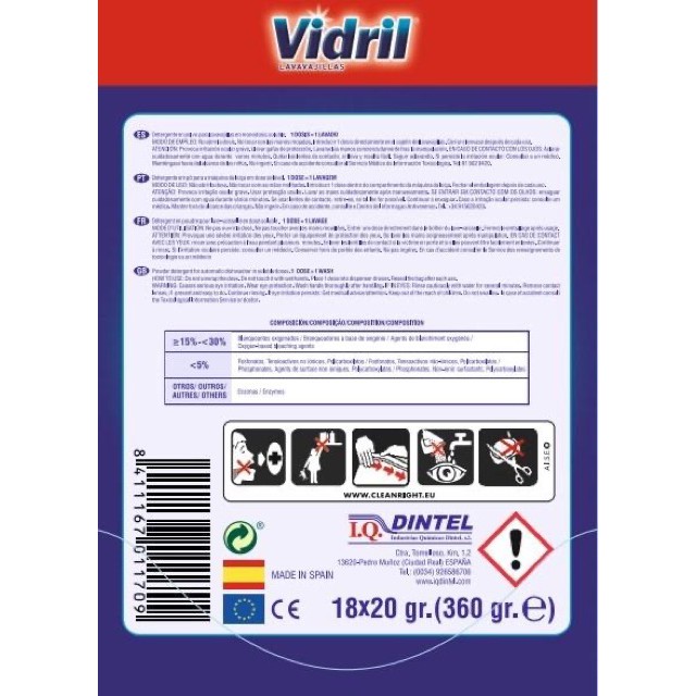 [Hàng Thanh Lý] Bột Rửa Bát 3in1 Vidril  Tinh Chất Muối Không Mùi Dùng Cho Máy Rửa Bát, Bột Rửa Chén Đĩa Sản Xuất Tại EU