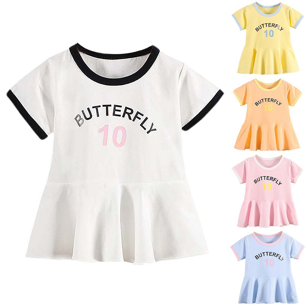 Đầm Tay Ngắn Hoạ Tiết Chữ In Thoải Mái Cho Bé Gái