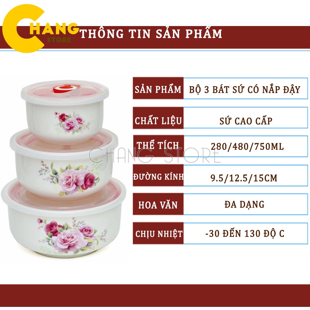 Bộ 3 Bát Sứ Hút Chân Không Cao Cấp