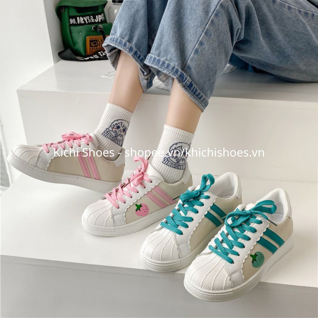 Giày thể thao nữ quả dâu tây màu hồng/màu xanh dễ phối đồ phong cách Hàn Quốc mã 3033 - Kichi Shoes